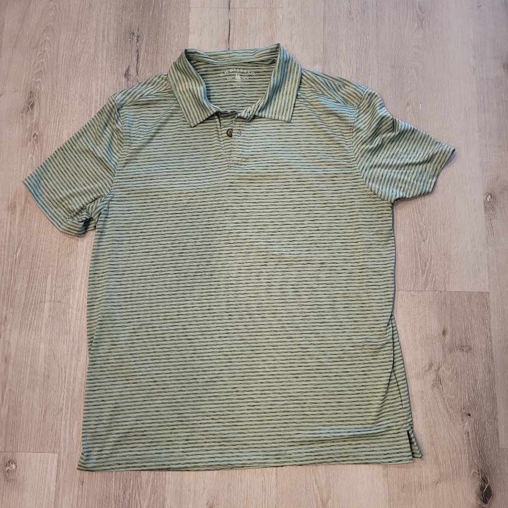 G.H. Bass & Co. Green Striped Golf Polo Shirt Size Large